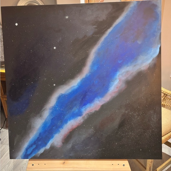 Abstract Galaxy Blue and Black Canvas Art - Picture 3 of 3